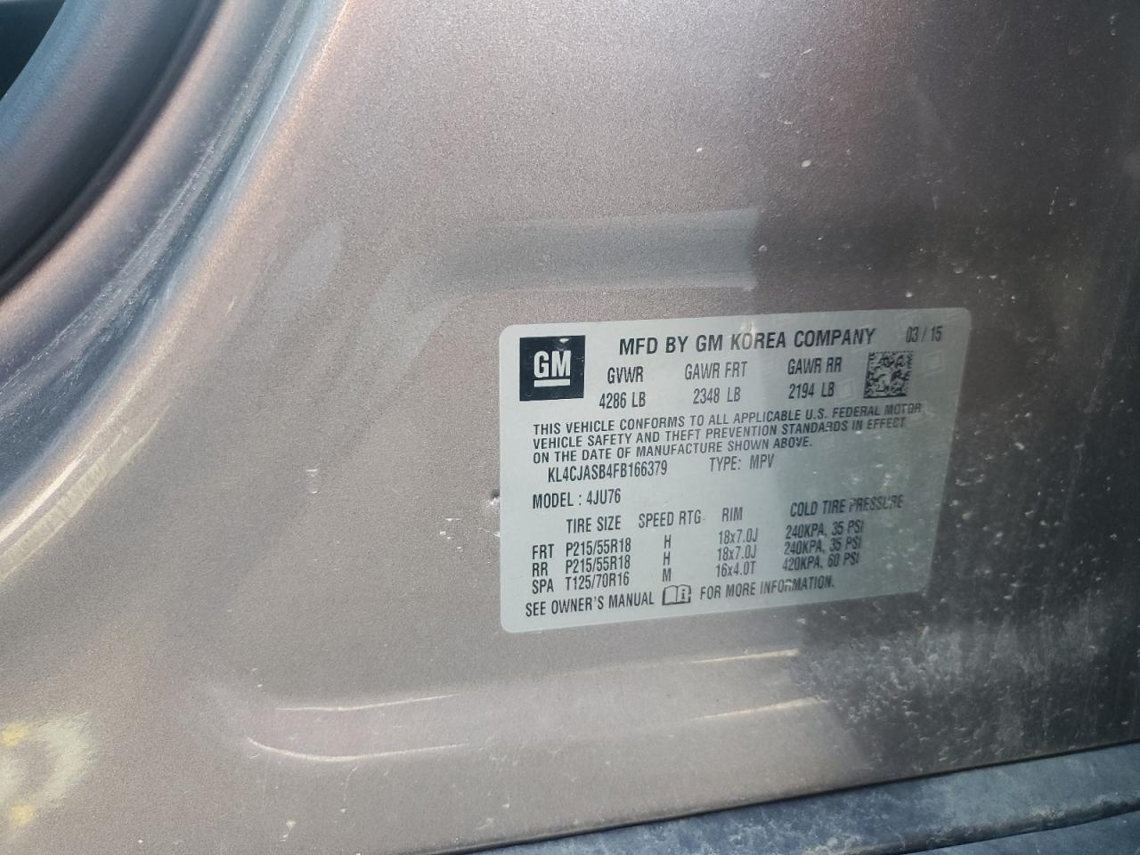 2015 Buick Encore VIN: KL4CJASB4FB166379 Lot: 64475395
