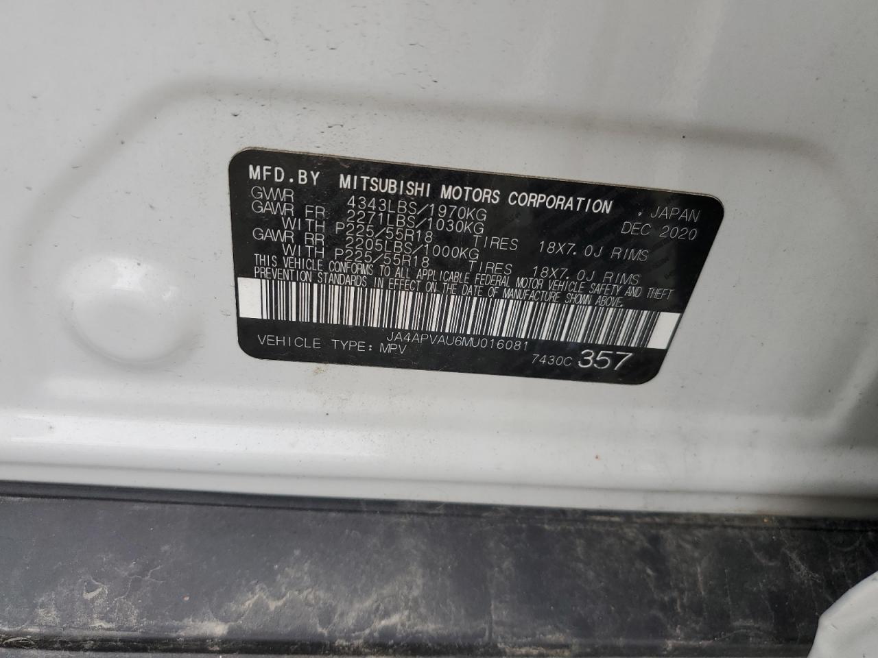 2021 Mitsubishi Outlander Sport Se VIN: JA4APVAU6MU016081 Lot: 63364455