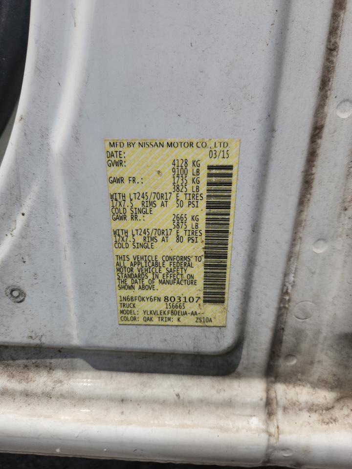 2015 Nissan Nv 1500 VIN: 1N6BF0KY6FN803107 Lot: 66174785