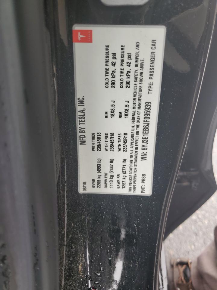 2018 Tesla Model 3 VIN: 5YJ3E1EB6JF095939 Lot: 63846885