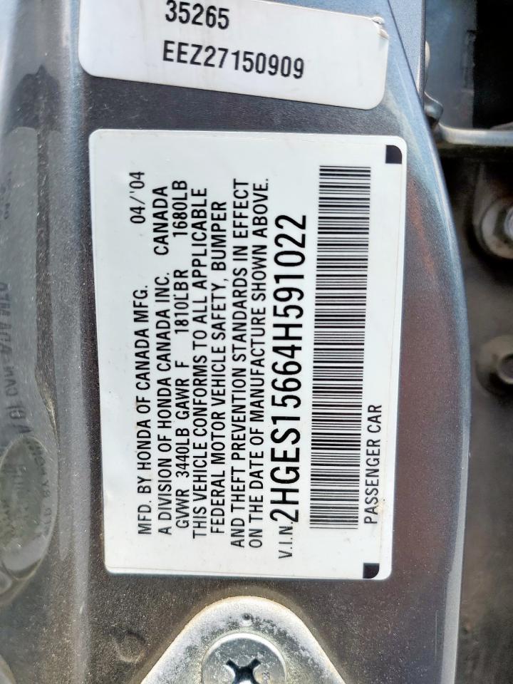 2004 Honda Civic Lx VIN: 2HGES15664H591022 Lot: 63501905