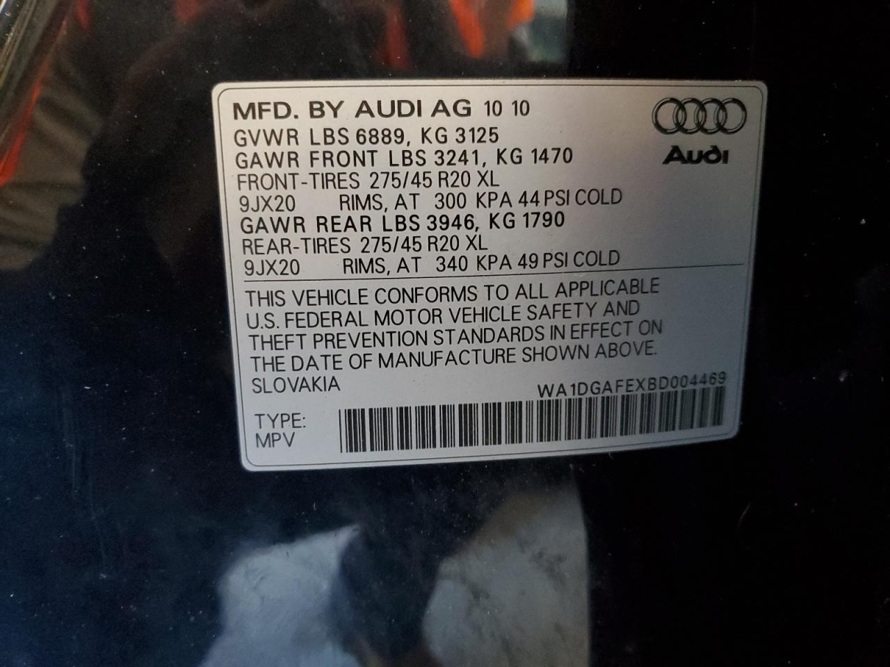 2011 Audi Q7 Prestige VIN: WA1DGAFEXBD004469 Lot: 63397235