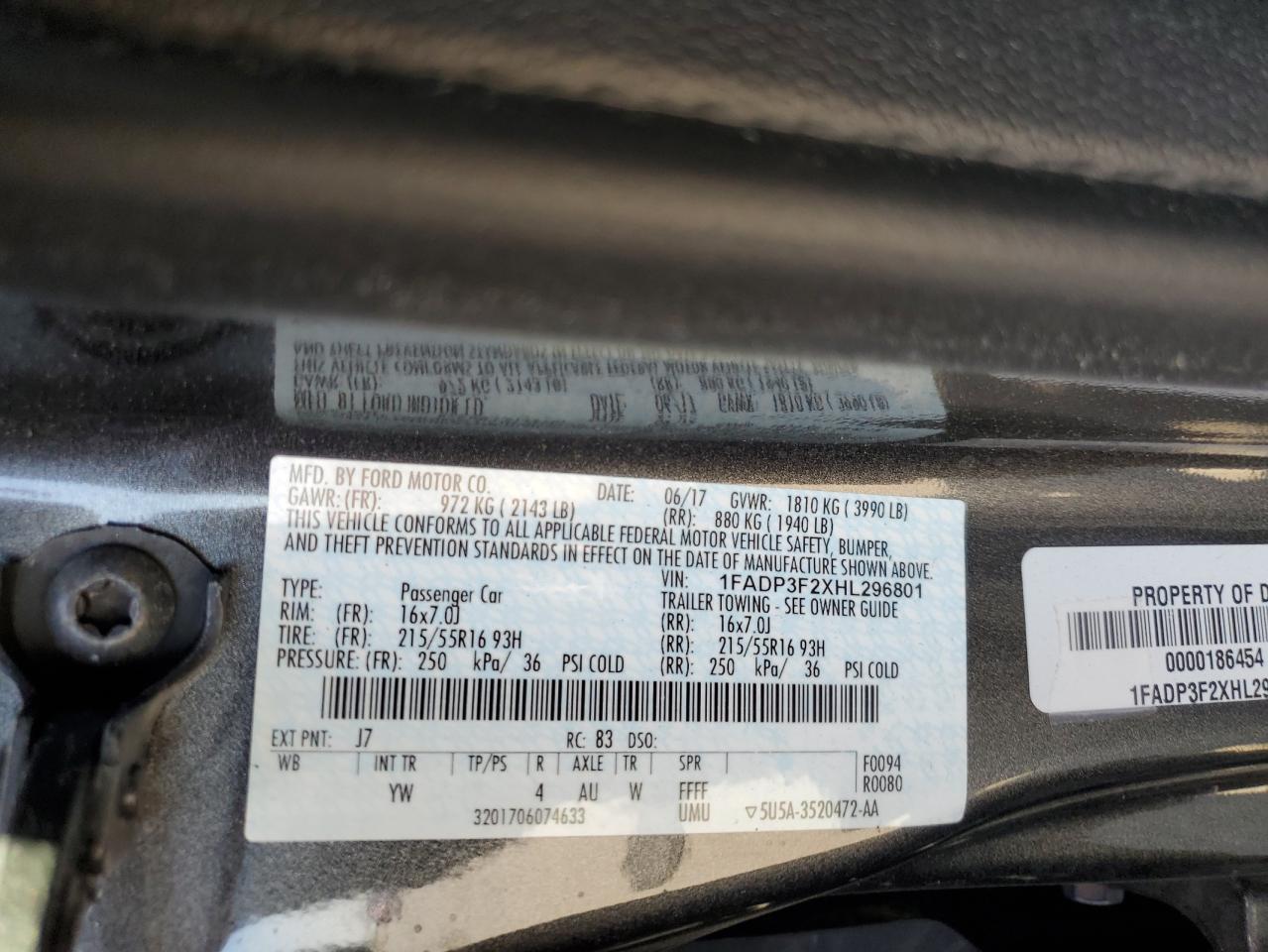 2017 Ford Focus Se VIN: 1FADP3F2XHL296801 Lot: 64671445