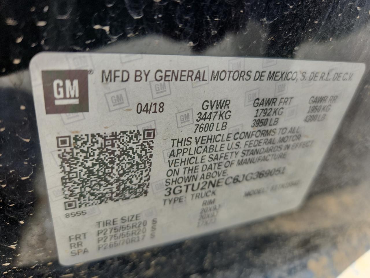 2018 GMC Sierra K1500 Slt VIN: 3GTU2NEC6JG369051 Lot: 64964985