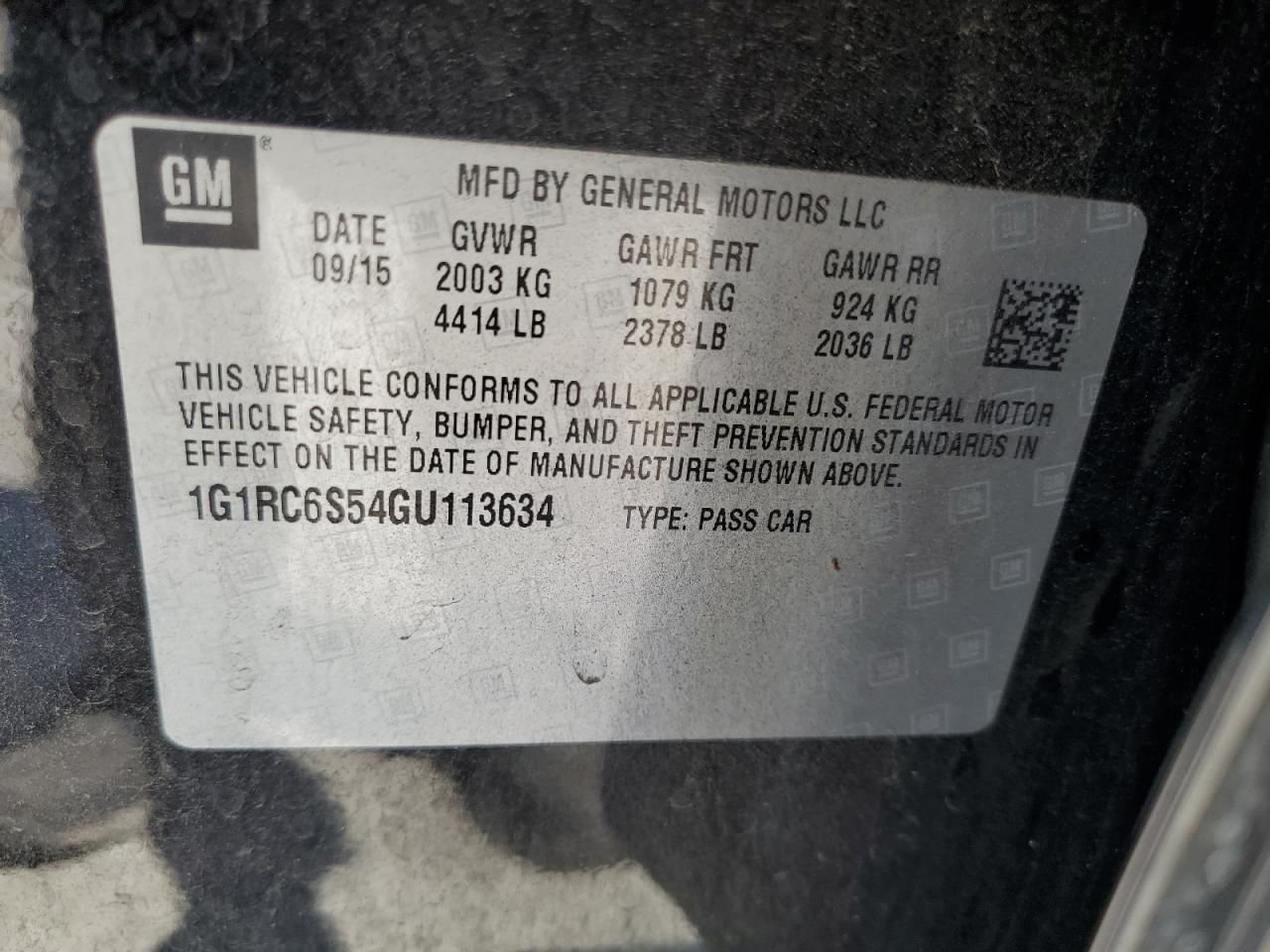 2016 Chevrolet Volt Lt VIN: 1G1RC6S54GU113634 Lot: 61264335