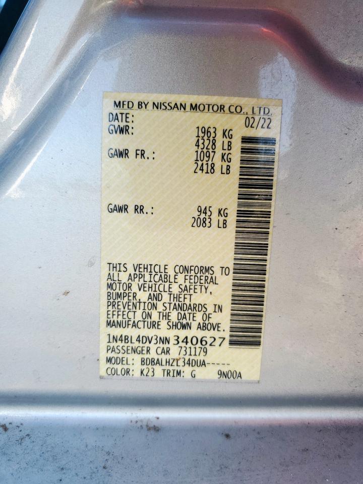 2022 Nissan Altima Sv VIN: 1N4BL4DV3NN340627 Lot: 64683625