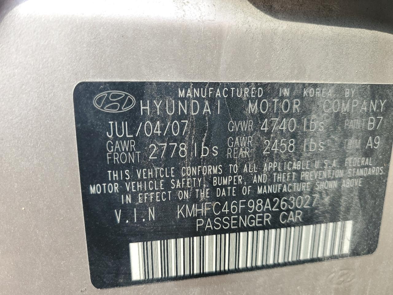 2008 Hyundai Azera Se VIN: KMHFC46F98A263027 Lot: 66994995