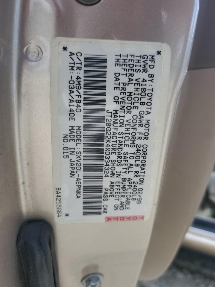 1999 Toyota Camry Le VIN: JT2BG22K4X0334324 Lot: 65176425