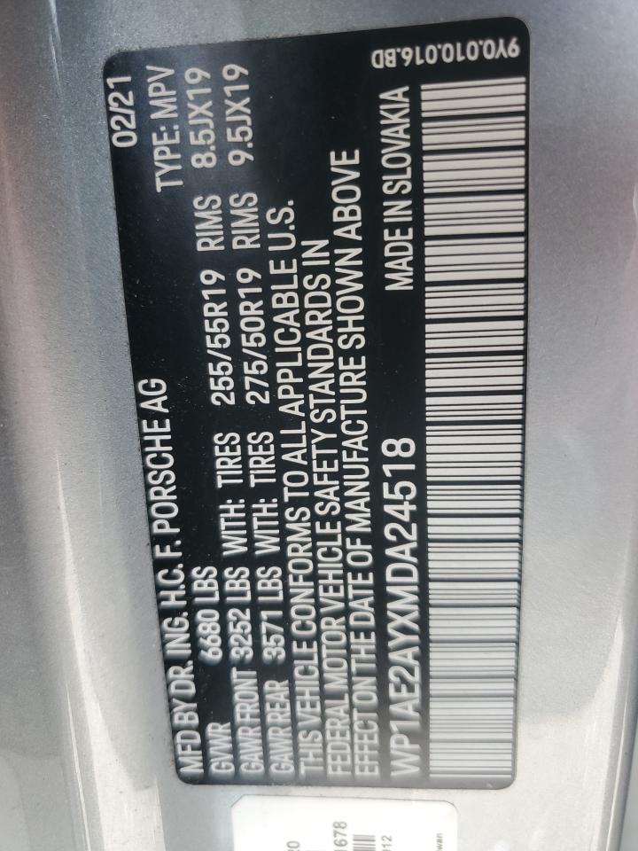 2021 Porsche Cayenne E-Hybrid VIN: WP1AE2AYXMDA24518 Lot: 63158455