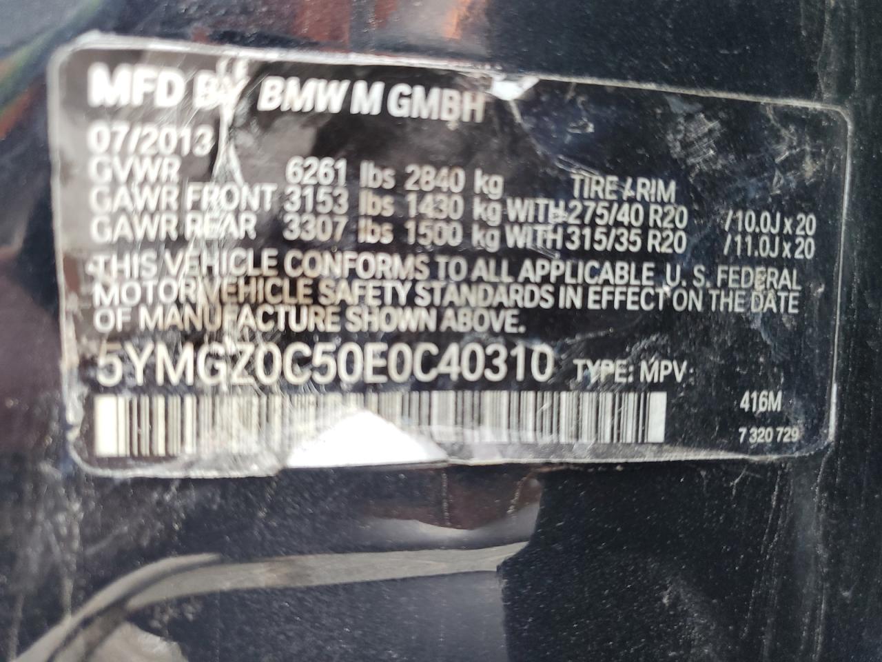 2014 BMW X6 M VIN: 5YMGZ0C50E0C40310 Lot: 65388345
