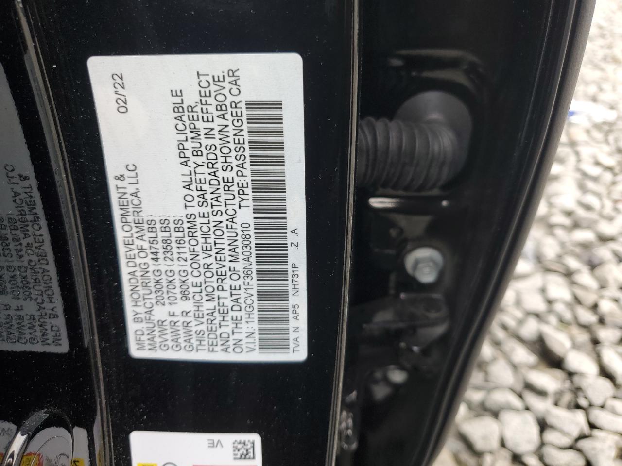 2022 Honda Accord Sport VIN: 1HGCV1F36NA030810 Lot: 64806185