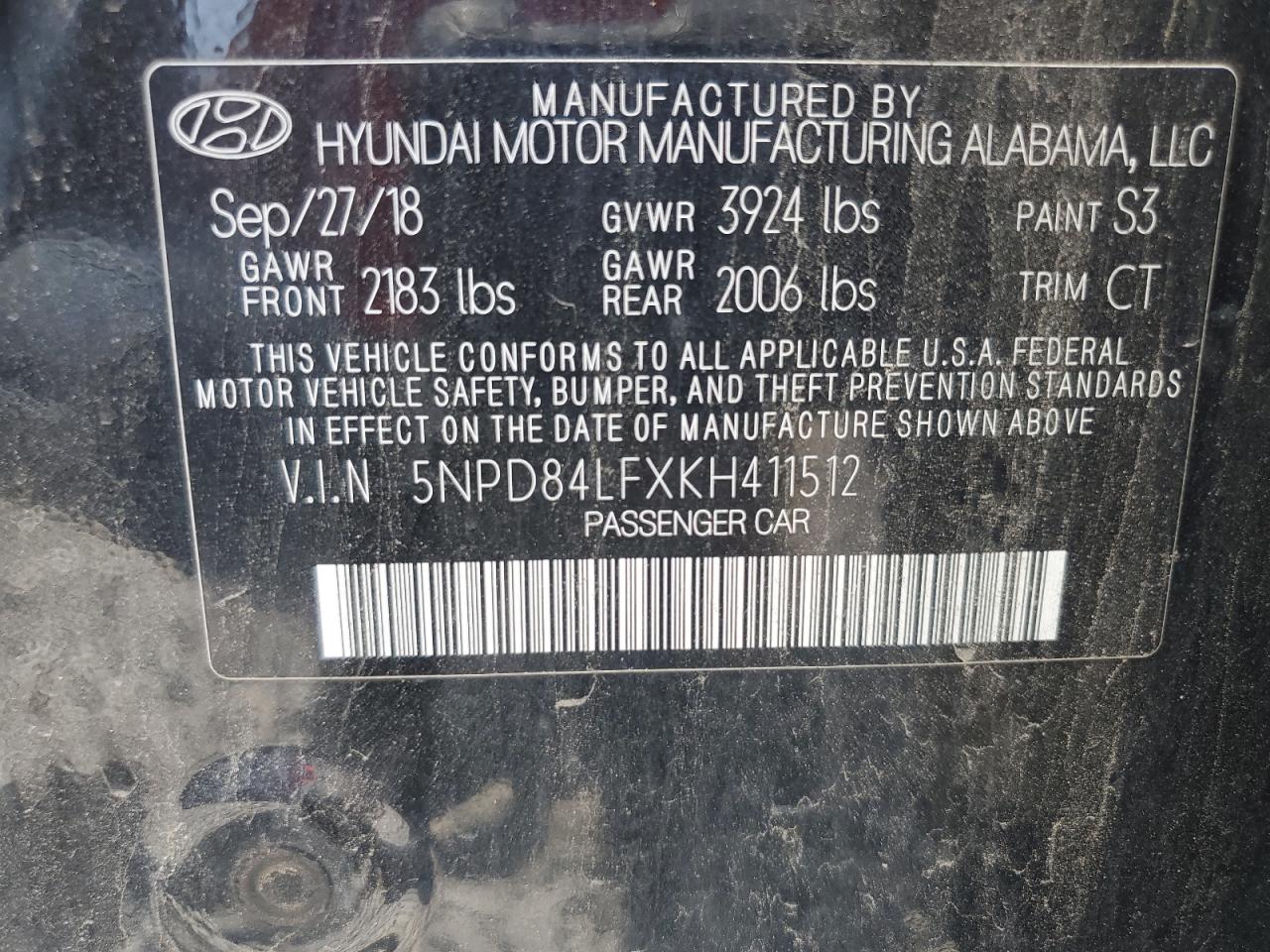 2019 Hyundai Elantra Sel VIN: 5NPD84LFXKH411512 Lot: 64509025