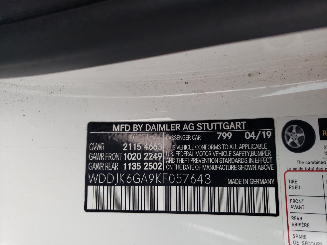 2019 Mercedes-Benz Sl 450 VIN: WDDJK6GA9KF057643 Lot: 65114765