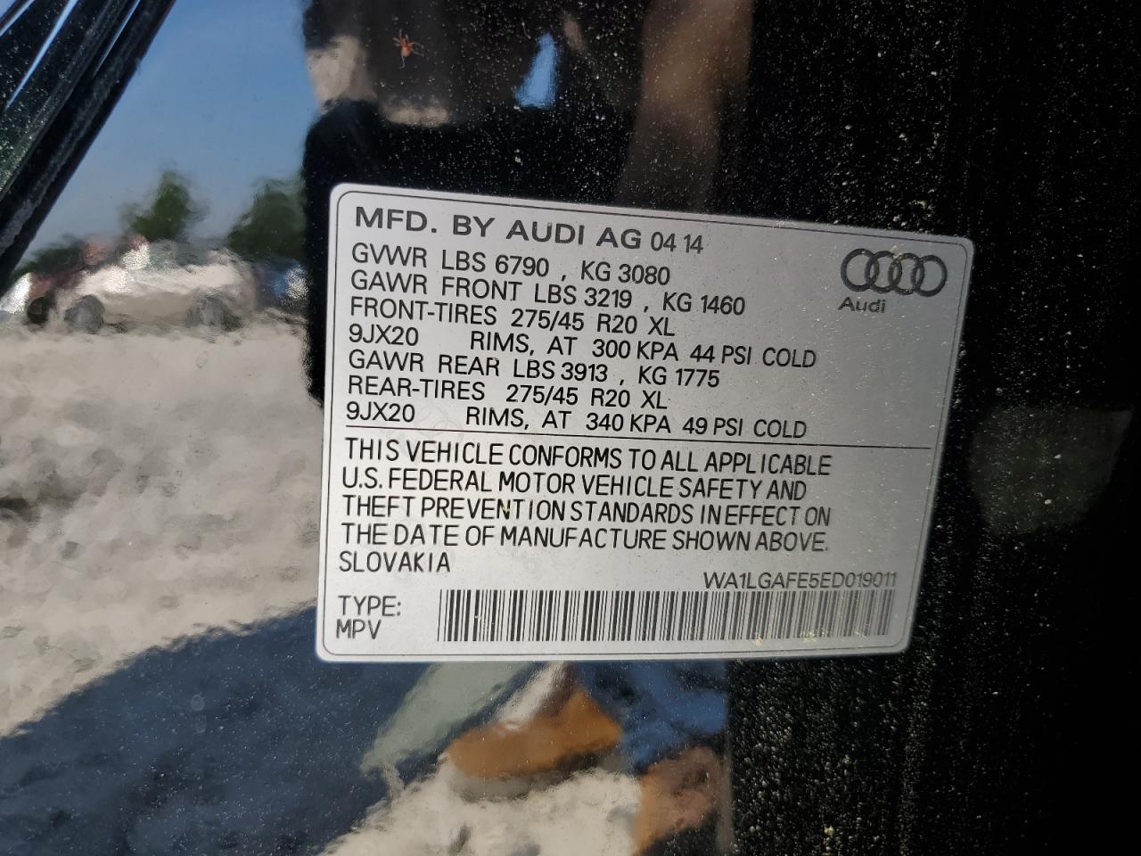 2014 Audi Q7 Premium Plus VIN: WA1LGAFE5ED019011 Lot: 63216195