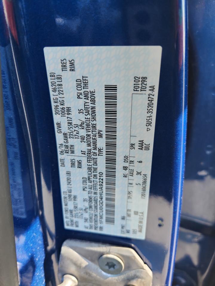 2017 Ford Escape Se VIN: 1FMCU0GD4HUA92210 Lot: 65435155