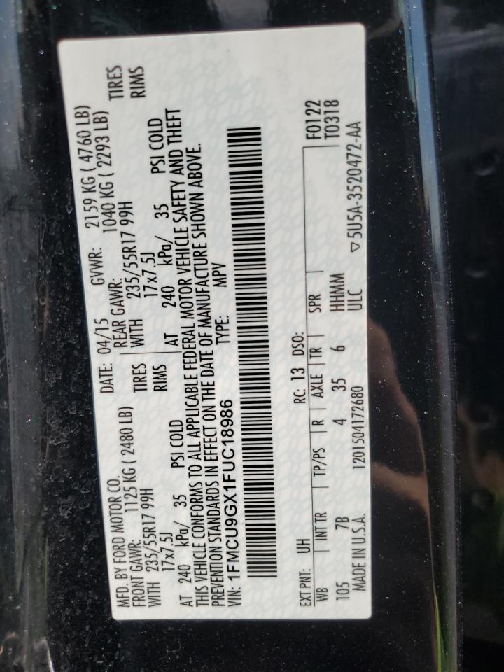 2015 Ford Escape Se VIN: 1FMCU9GX1FUC18986 Lot: 64386515