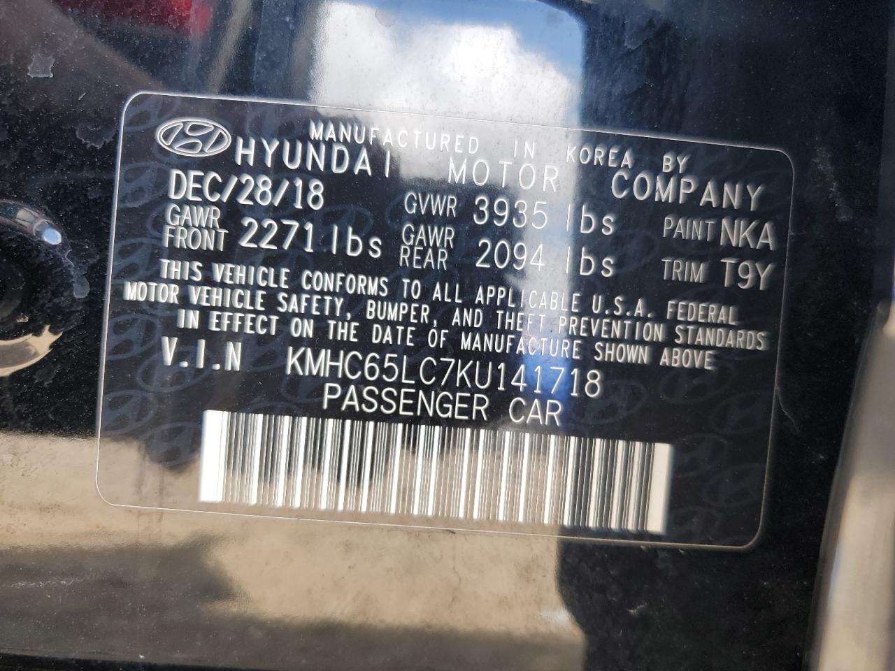 2019 Hyundai Ioniq Blue VIN: KMHC65LC7KU141718 Lot: 64590535