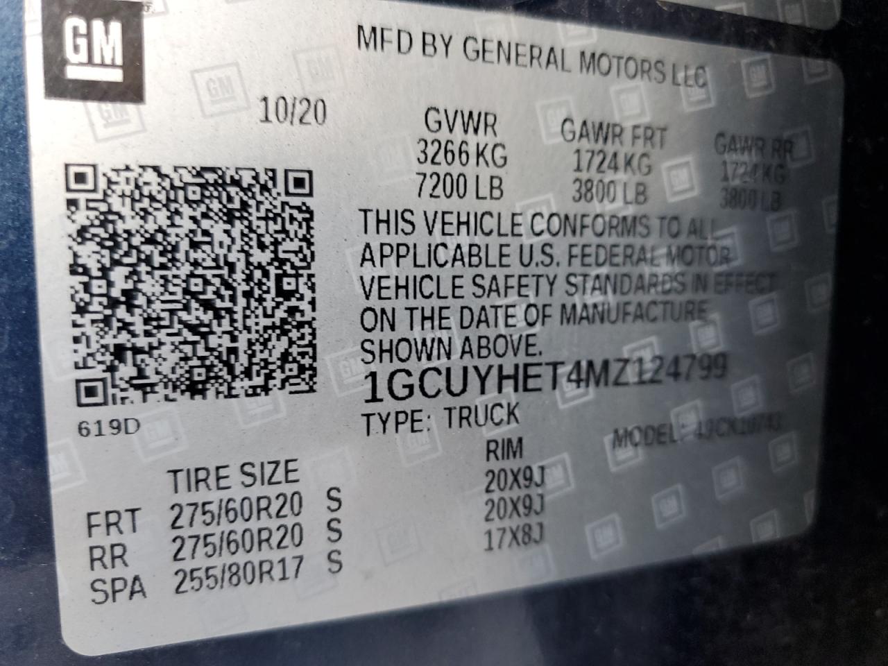 2021 Chevrolet Silverado K1500 High Country VIN: 1GCUYHET4MZ124799 Lot: 64061145