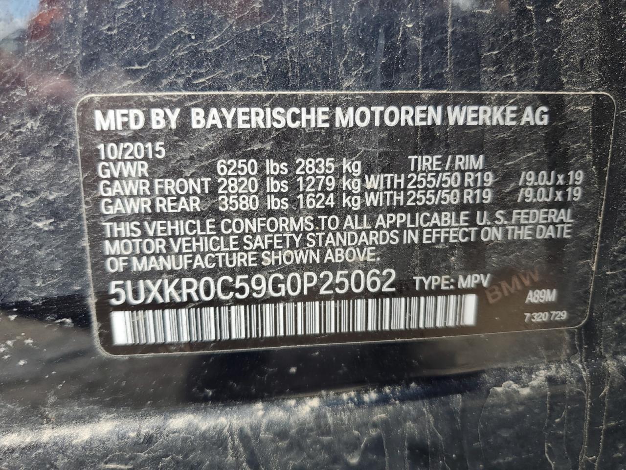 2016 BMW X5 xDrive35I VIN: 5UXKR0C59G0P25062 Lot: 65413255
