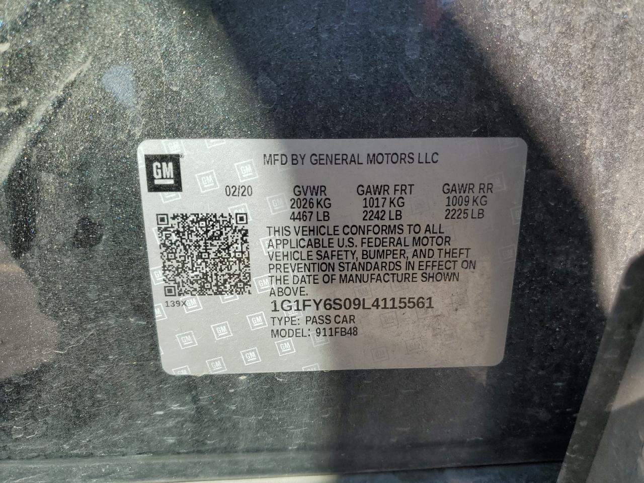 2020 Chevrolet Bolt Ev Lt VIN: 1G1FY6S09L4115561 Lot: 64745715