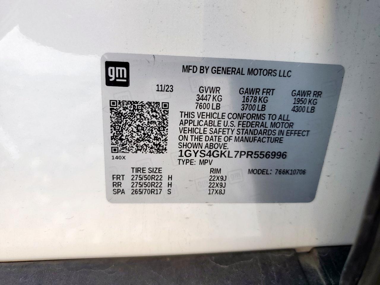 2023 Cadillac Escalade Sport Platinum VIN: 1GYS4GKL7PR556996 Lot: 65221755