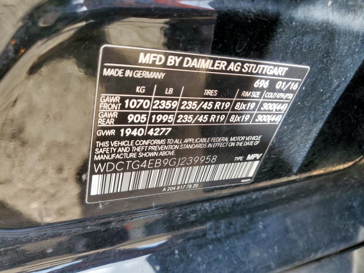 wdctg4eb9gj239958 WDCTG4EB9GJ239958 2016 Mercedes-Benz Gla 250