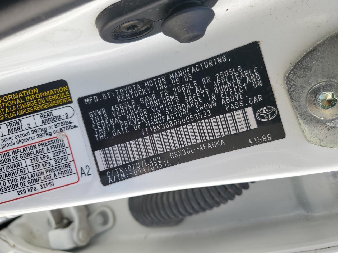 2005 Toyota Avalon Xl VIN: 4T1BK36B05U053533 Lot: 64187785