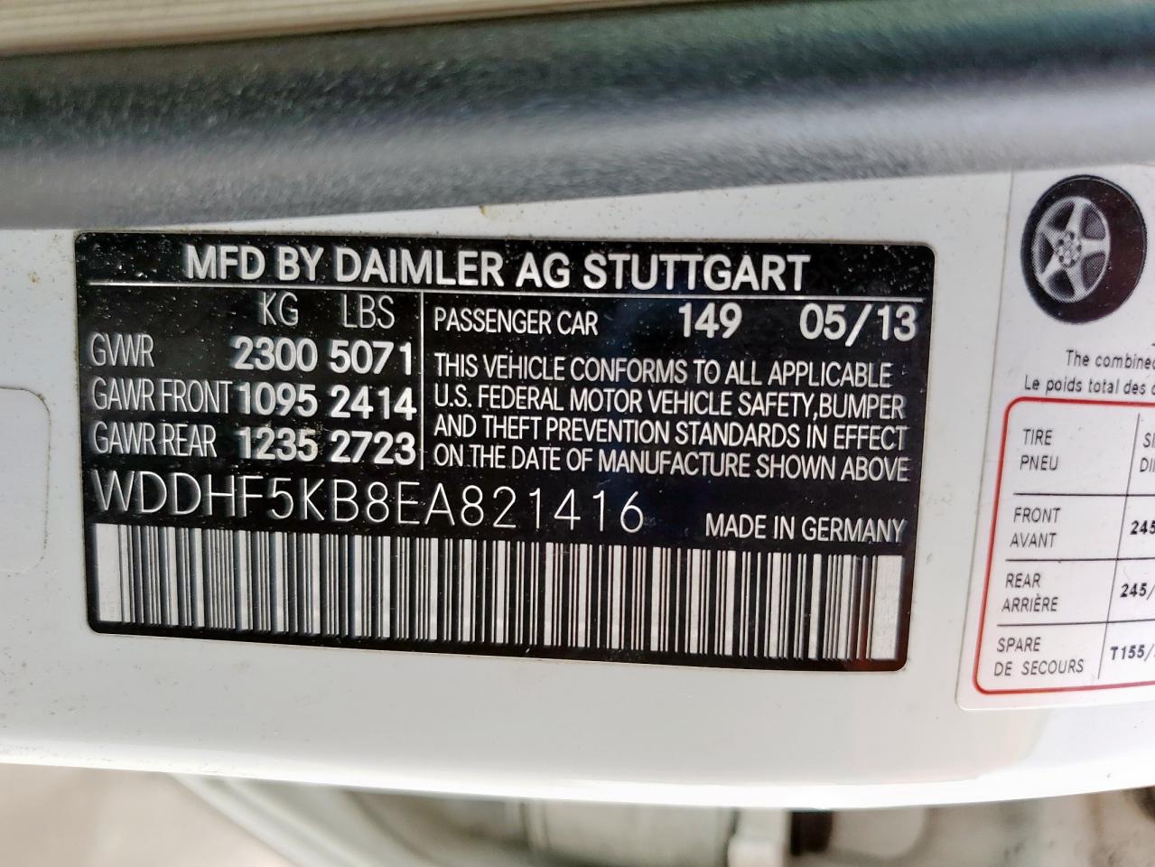 2014 Mercedes-Benz E 350 VIN: WDDHF5KB8EA821416 Lot: 63701335