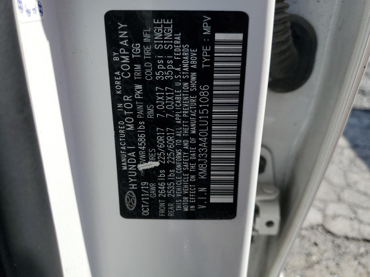 2020 Hyundai Tucson Limited VIN: KM8J33A40LU151086 Lot: 64431465