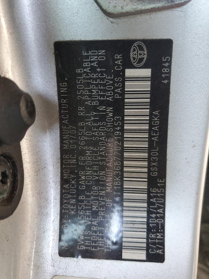 2007 Toyota Avalon Xl VIN: 4T1BK36B77U219453 Lot: 65424905