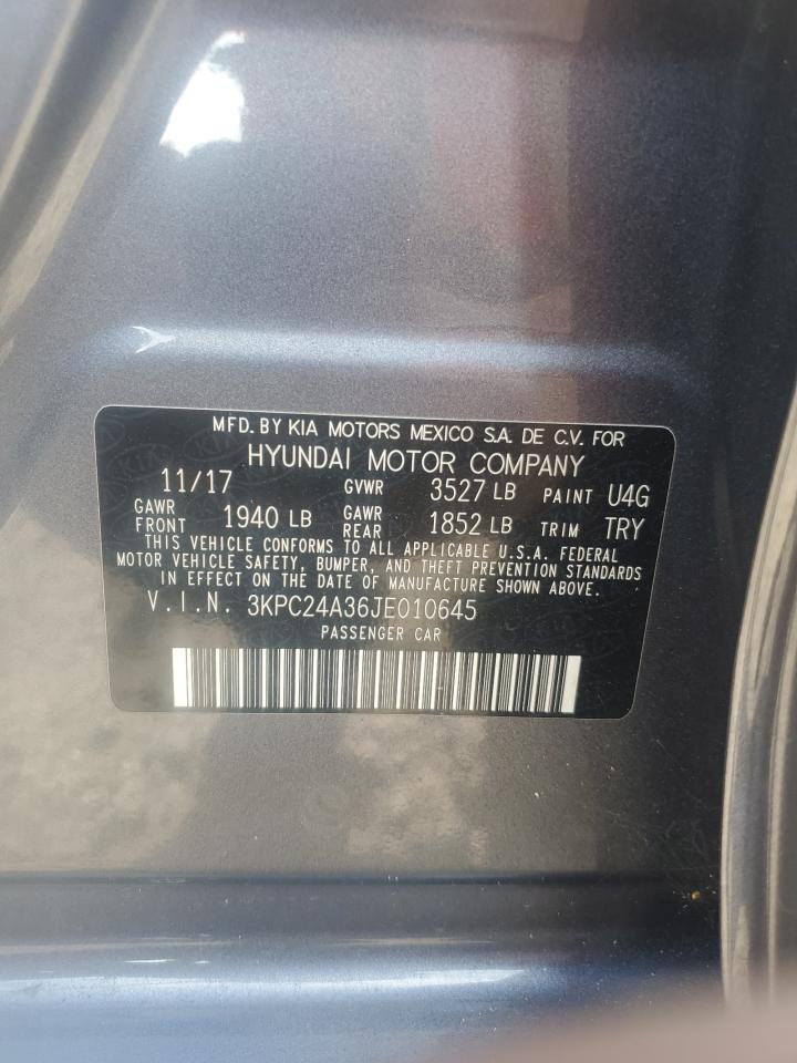 2018 Hyundai Accent Se VIN: 3KPC24A36JE010645 Lot: 64760155