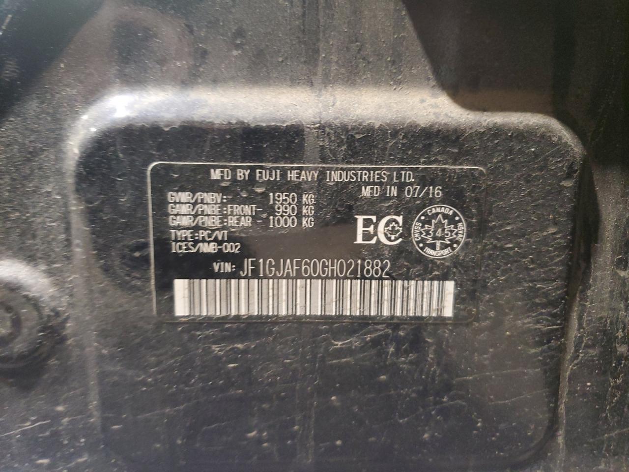 2016 Subaru Impreza Premium Plus VIN: JF1GJAF60GH021882 Lot: 65033245