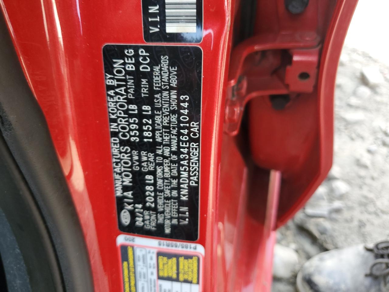 2014 Kia Rio Lx VIN: KNADM5A34E6410443 Lot: 65308675