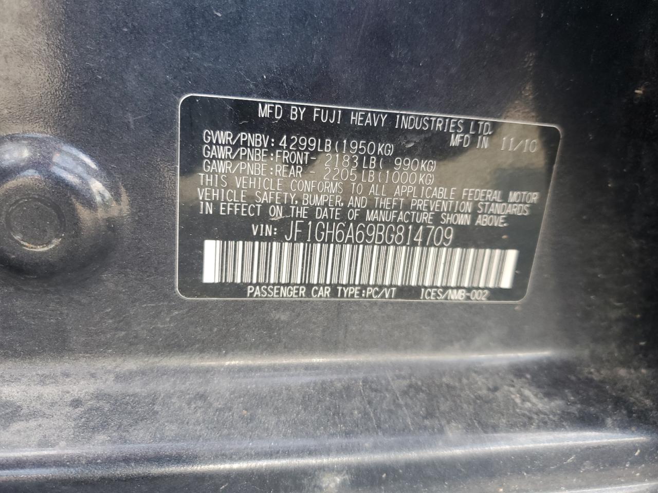 2011 Subaru Impreza 2.5I VIN: JF1GH6A69BG814709 Lot: 65180605