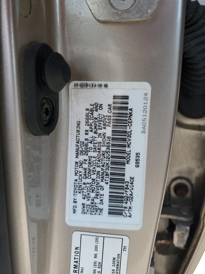 2002 Toyota Camry Le VIN: 4T1BF32K12U536518 Lot: 64092785