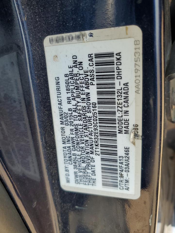 2003 Toyota Corolla Matrix Xr VIN: 2T1KR32E93C025160 Lot: 65032615