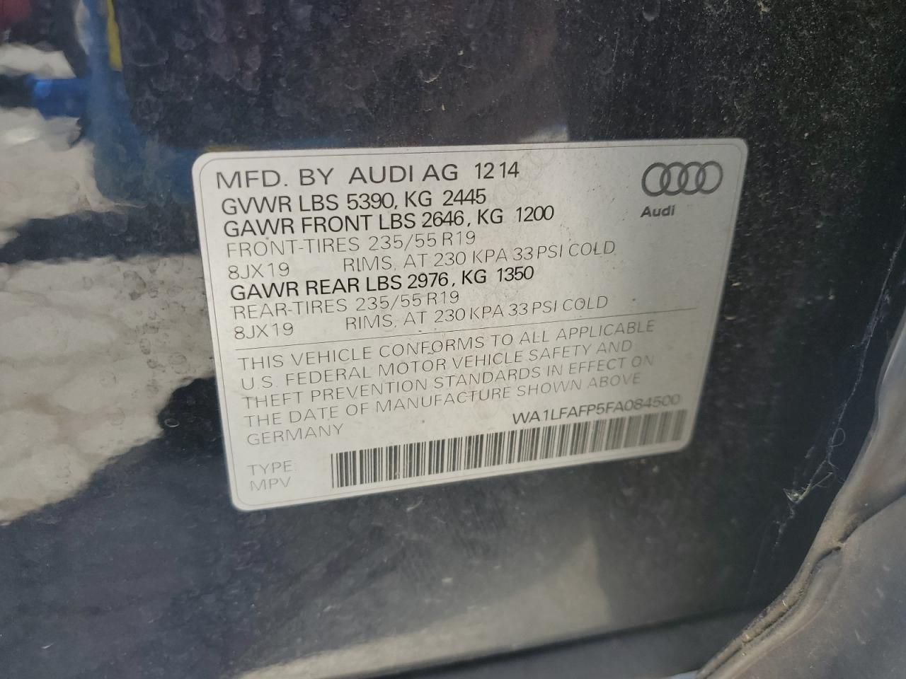 2015 Audi Q5 Premium Plus VIN: WA1LFAFP5FA084500 Lot: 64321475