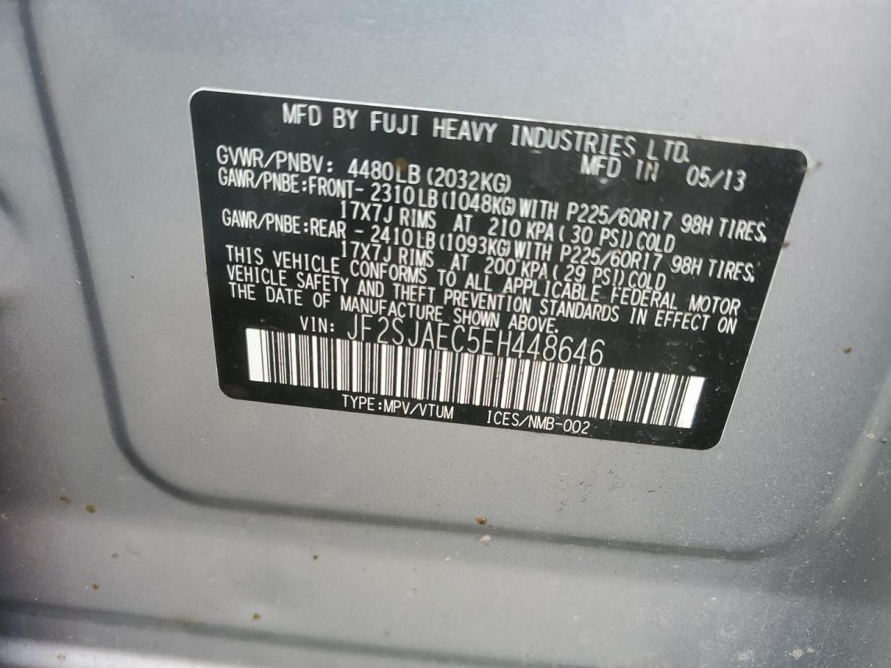 2014 Subaru Forester 2.5I Premium VIN: JF2SJAEC5EH448646 Lot: 64093345