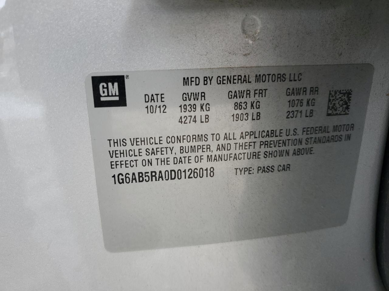 2013 Cadillac Ats Luxury VIN: 1G6AB5RA0D0126018 Lot: 64055325