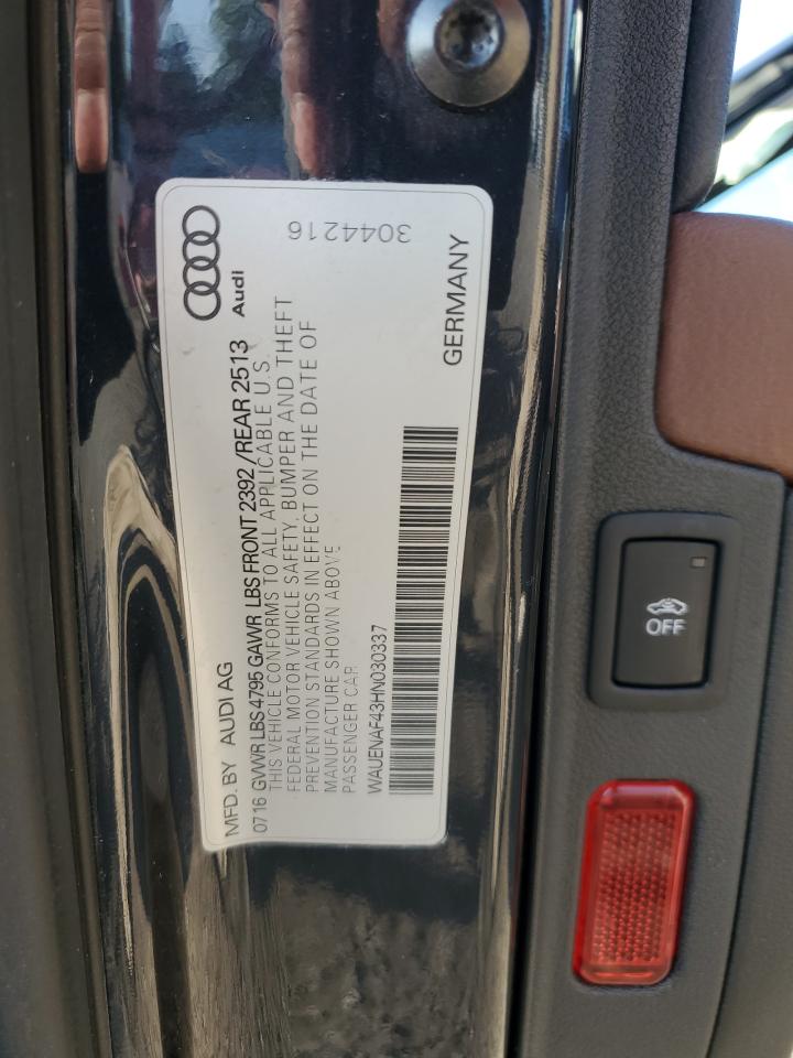 2017 Audi A4 Premium Plus VIN: WAUENAF43HN030337 Lot: 65700405