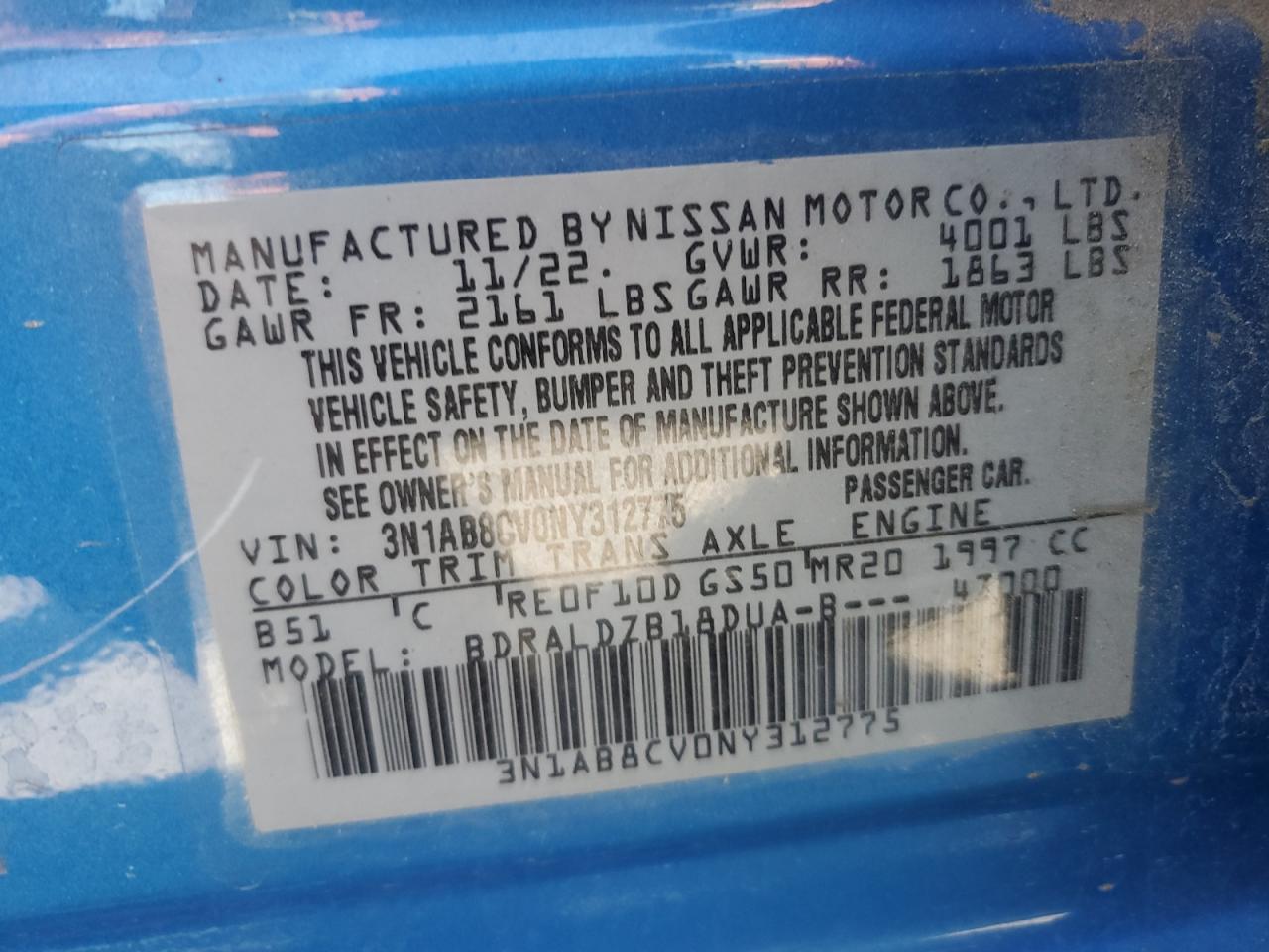 2022 Nissan Sentra Sv VIN: 3N1AB8CV0NY312775 Lot: 64311805