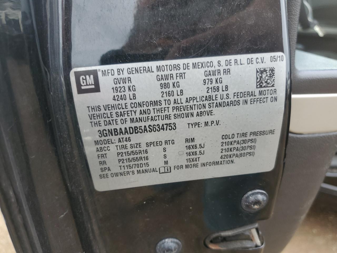3gnbaadb5as634753 3GNBAADB5AS634753 2010 Chevrolet Hhr Ls