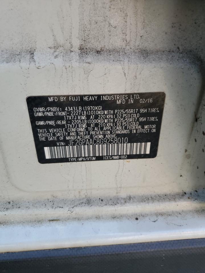 2016 Subaru Crosstrek VIN: JF2GPAAC8G9258010 Lot: 62817035
