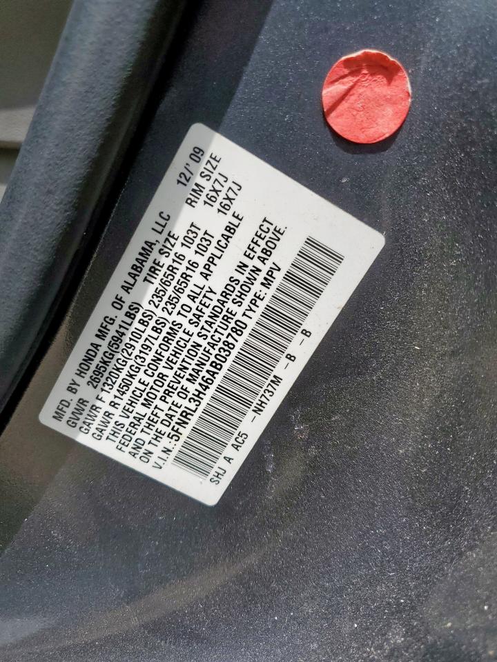 2010 Honda Odyssey Ex VIN: 5FNRL3H46AB038780 Lot: 63144325