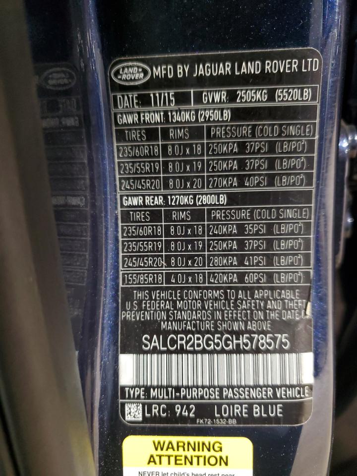 2016 Land Rover Discovery Sport Hse VIN: SALCR2BG5GH578575 Lot: 64473155
