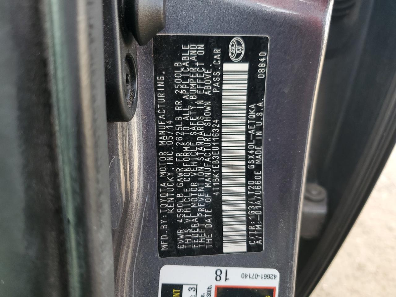2014 Toyota Avalon Base VIN: 4T1BK1EB3EU116324 Lot: 64791505