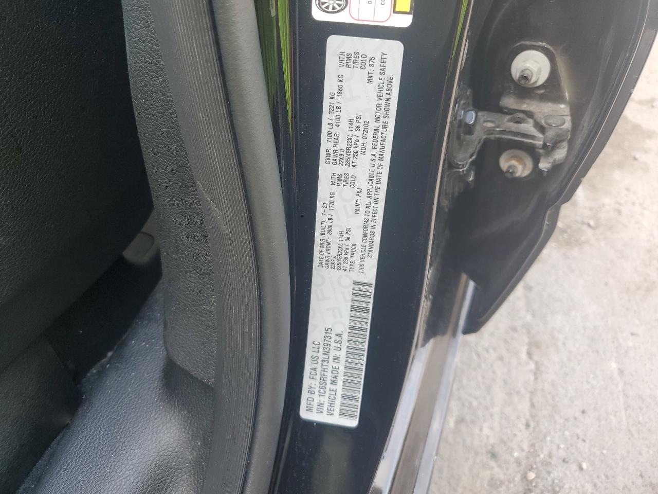 2020 Ram 1500 Limited VIN: 1C6SRFHT3LN397315 Lot: 64561535