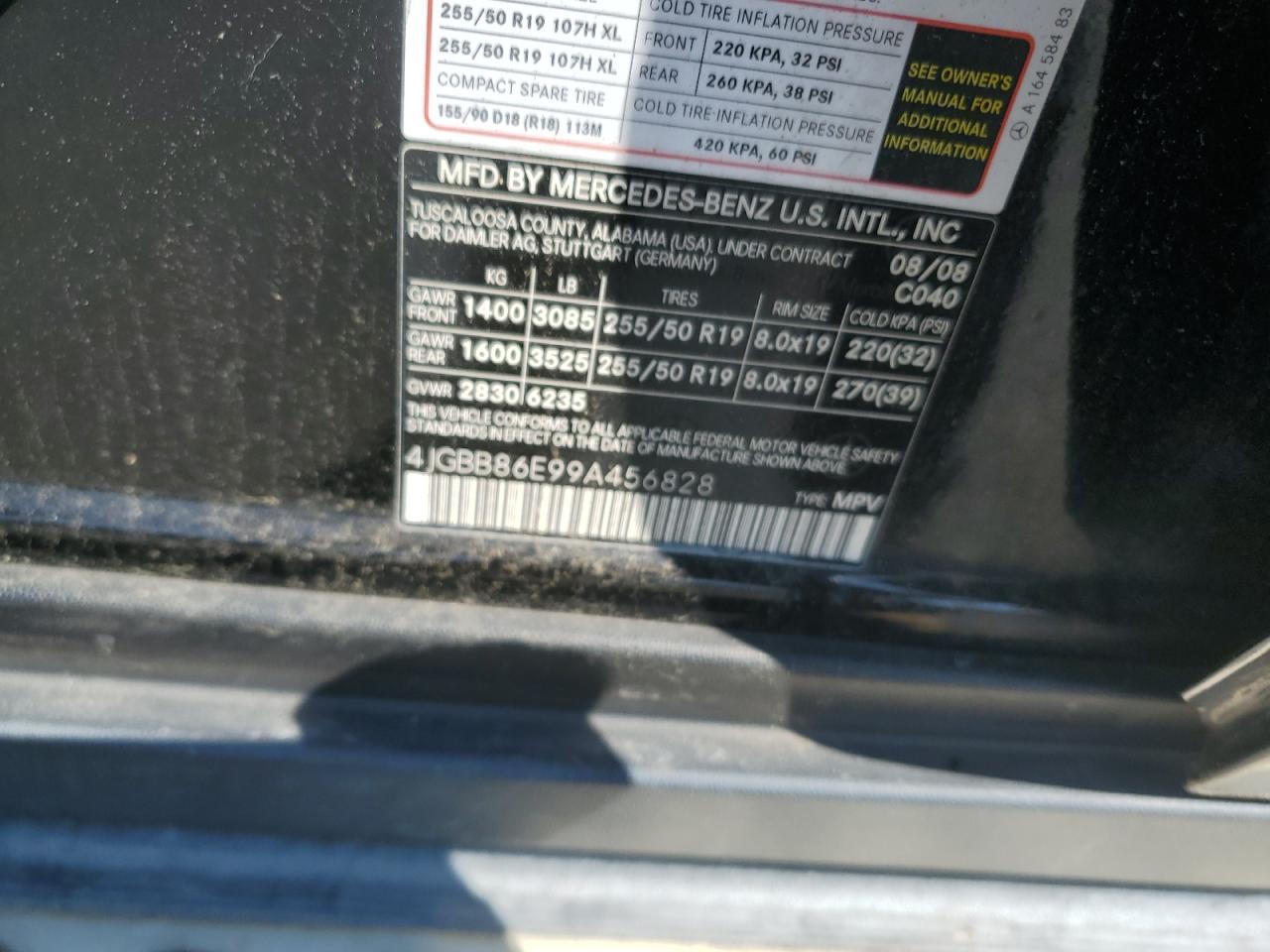 2009 Mercedes-Benz Ml 350 VIN: 4JGBB86E99A456828 Lot: 66851535