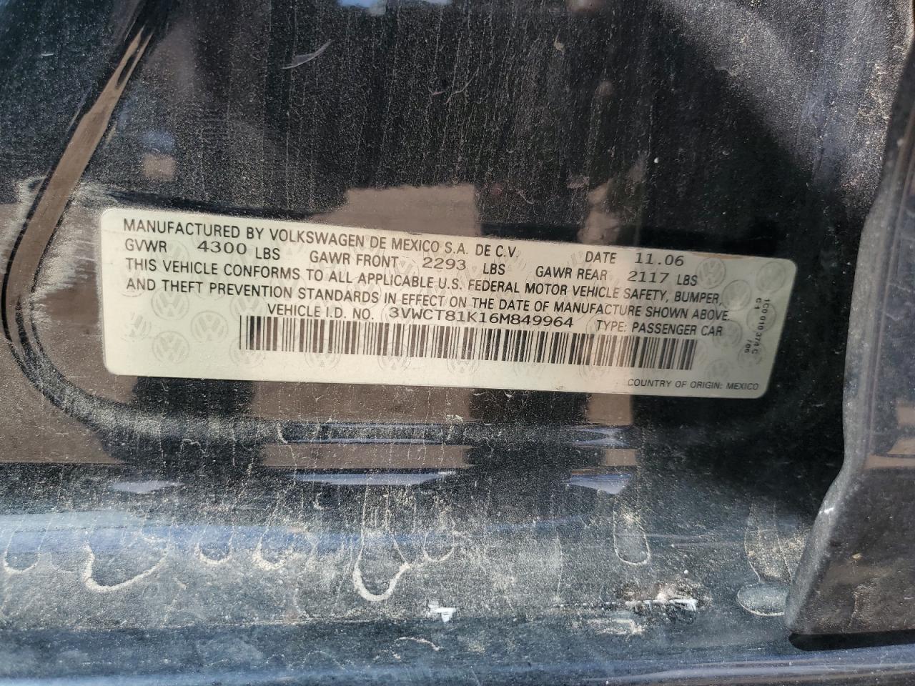 2006 Volkswagen Jetta Tdi VIN: 3VWCT81K16M849964 Lot: 62551525