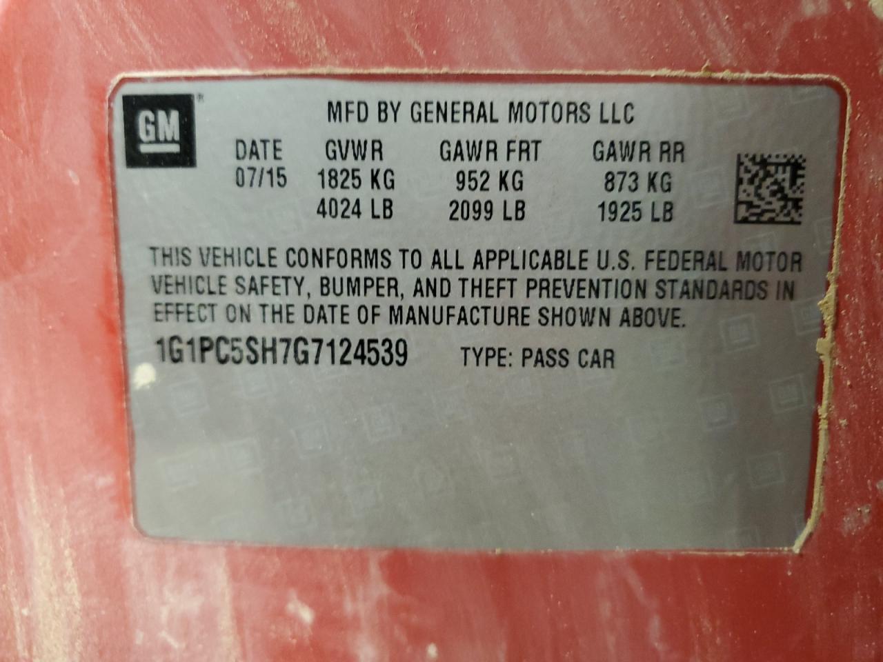 2016 Chevrolet Cruze Limited Ls VIN: 1G1PC5SH7G7124539 Lot: 66504455